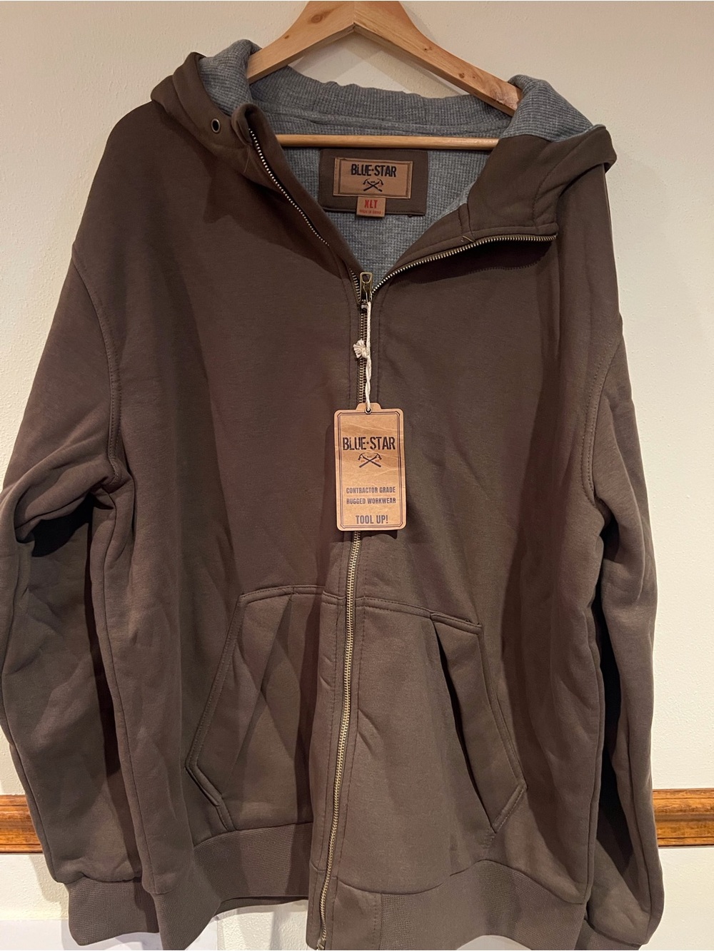 Blue Star Men's Full-Zip Warm Hooded Sweatshirt in Dark Brown